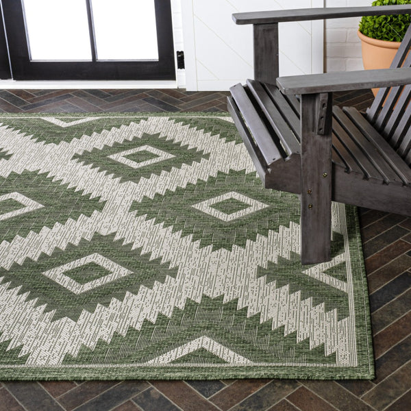 HomeRoots 5' Stylish Green and Cream Moroccan Area Rug for Indoor & Outdoor Use - Durable, Low-Maintenance Design 703602