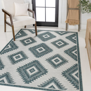 HomeRoots 5' Turquoise and Cream Moroccan Area Rug - Stylish Indoor/Outdoor Decor for Versatile Spaces 703606