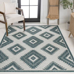 HomeRoots 5' Turquoise and Cream Moroccan Area Rug - Stylish Indoor/Outdoor Decor for Versatile Spaces 703606