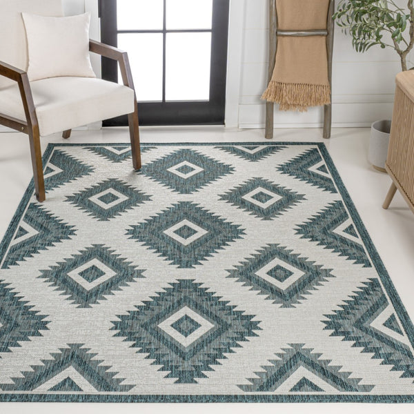HomeRoots 5' Turquoise and Cream Moroccan Area Rug - Stylish Indoor/Outdoor Decor for Versatile Spaces 703606
