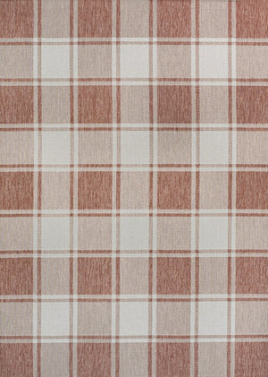 HomeRoots 5' Salmon and Cream Gingham Rug - Stylish Indoor/Outdoor Area Rug for High-Traffic Spaces 703610