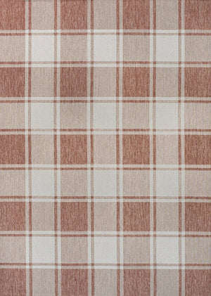 HomeRoots 8' X 10' Salmon and Cream Gingham Area Rug - Timeless, Durable Design for Indoor and Outdoor Spaces 703611