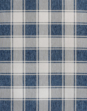 HomeRoots 5' Indoor Outdoor Navy Blue & Cream Gingham Area Rug - Durable, Stylish, Easy-Clean for Any Space 703614