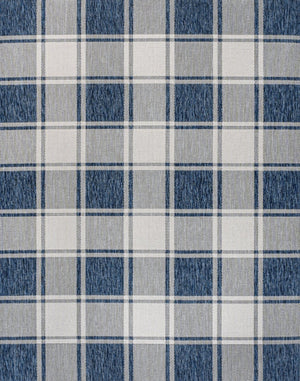 HomeRoots 8' Navy Blue and Cream Gingham Area Rug - Indoor/Outdoor, Durable, Easy Care, Timeless Style, 8x10' 703615