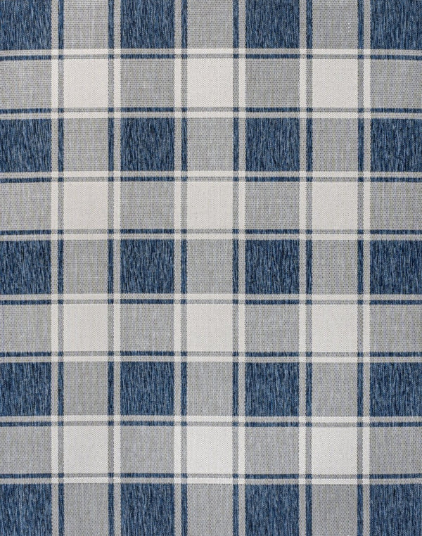 HomeRoots 8' Navy Blue and Cream Gingham Area Rug - Indoor/Outdoor, Durable, Easy Care, Timeless Style, 8x10' 703615