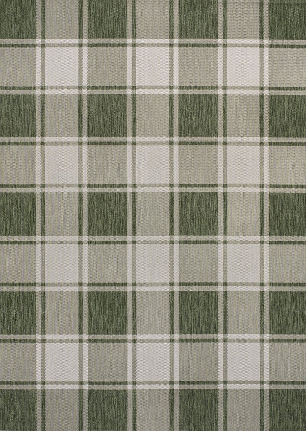 HomeRoots 5' Gingham Area Rug in Green and Cream – Versatile Indoor/Outdoor Design, Easy Care & Durable Comfort 703618