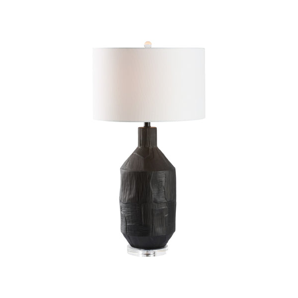 Chelsea House Furrow Matte Black Ceramic Lamp — Sculptural Furrowed Texture, Minimalist 32.5" Table Lamp For Warm Ambient Light (Versatile) 70362