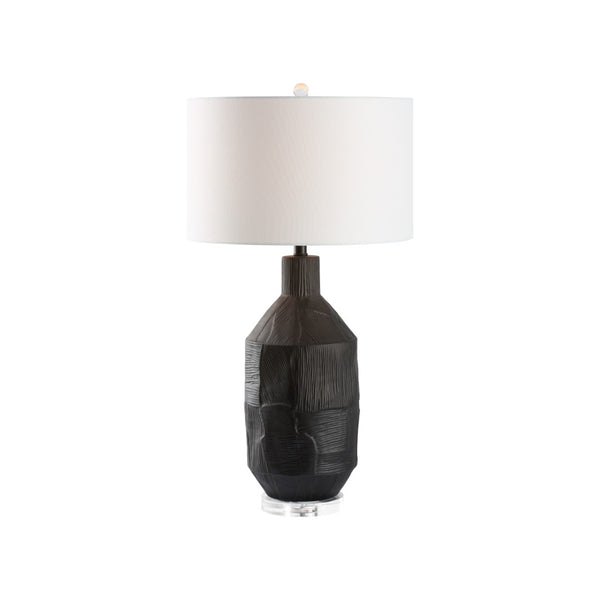 Chelsea House Furrow Matte Black Ceramic Lamp — Sculptural Furrowed Texture, Minimalist 32.5" Table Lamp For Warm Ambient Light (Versatile) 70362