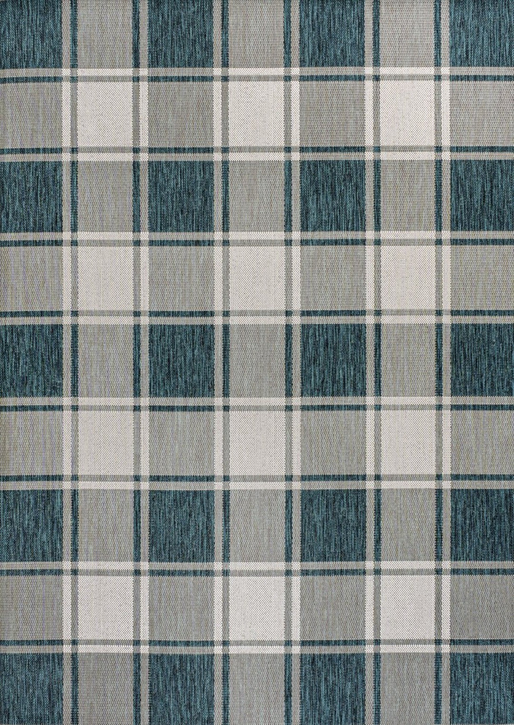 HomeRoots 5' Turquoise and Cream Gingham Area Rug – Indoor/Outdoor Durability, Easy Care, Timeless Charm! 703622