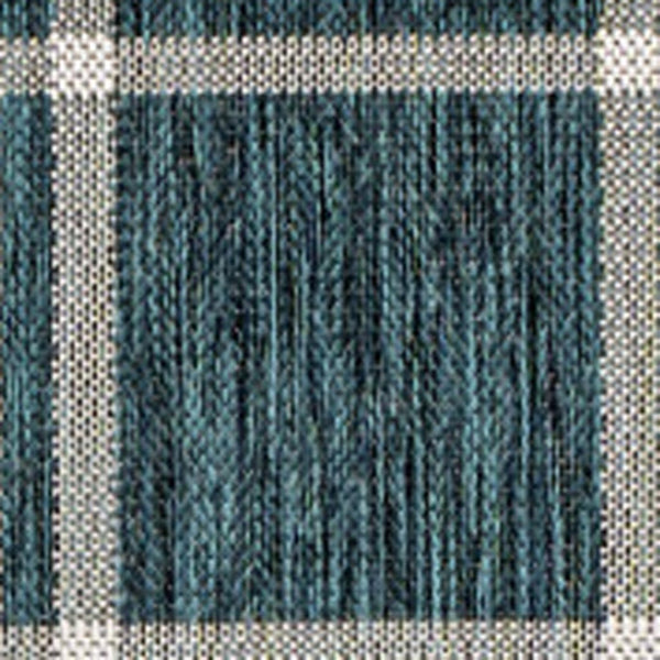 HomeRoots 8' Turquoise and Cream Gingham Indoor Outdoor Area Rug - Durable, Stylish, Easy to Clean, Versatile Design 703623