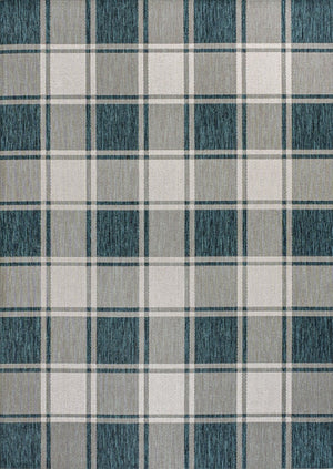 HomeRoots 8' Turquoise and Cream Gingham Indoor Outdoor Area Rug - Durable, Stylish, Easy to Clean, Versatile Design 703623