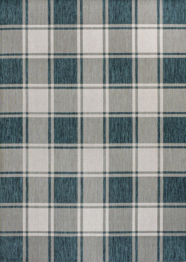 HomeRoots 8' Turquoise and Cream Gingham Indoor Outdoor Area Rug - Durable, Stylish, Easy to Clean, Versatile Design 703623