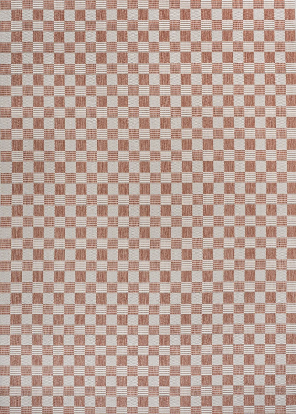 HomeRoots 5' X 8' Salmon and Cream Geometric Area Rug - Stylish, Durable Indoor/Outdoor Accent for Any Space 703626