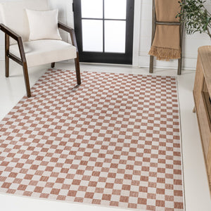 HomeRoots 8' X 10' Salmon and Cream Geometric Area Rug - Stylish Indoor/Outdoor Design for Modern Spaces 703627