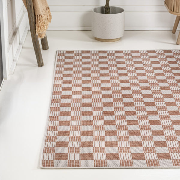 HomeRoots 8' X 10' Salmon and Cream Geometric Area Rug - Stylish Indoor/Outdoor Design for Modern Spaces 703627