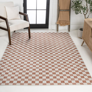 HomeRoots 8' X 10' Salmon and Cream Geometric Area Rug - Stylish Indoor/Outdoor Design for Modern Spaces 703627