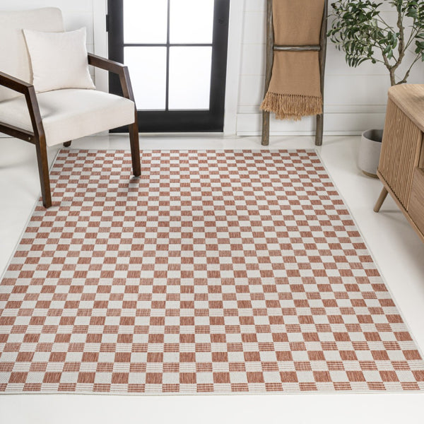 HomeRoots 8' X 10' Salmon and Cream Geometric Area Rug - Stylish Indoor/Outdoor Design for Modern Spaces 703627