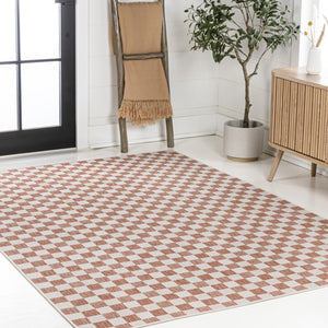 HomeRoots 8' X 10' Salmon and Cream Geometric Area Rug - Stylish Indoor/Outdoor Design for Modern Spaces 703627