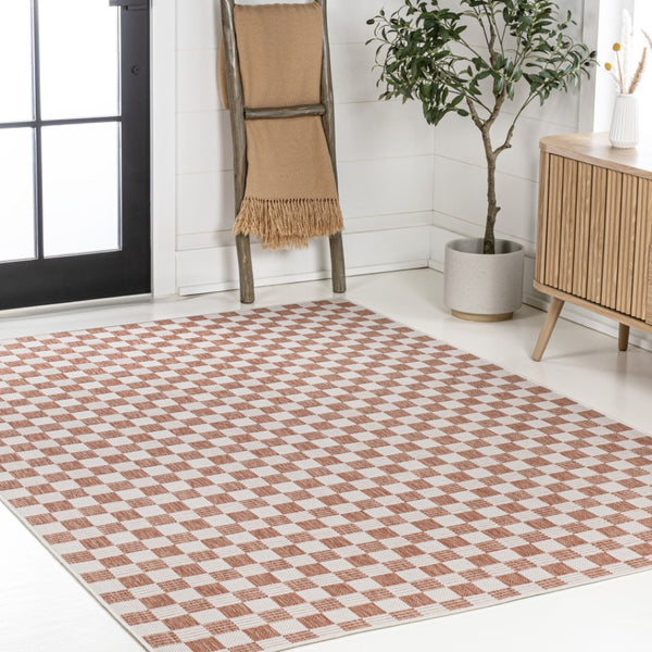 HomeRoots 8' X 10' Salmon and Cream Geometric Area Rug - Stylish Indoor/Outdoor Design for Modern Spaces 703627