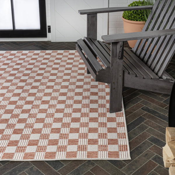 HomeRoots 8' X 10' Salmon and Cream Geometric Area Rug - Stylish Indoor/Outdoor Design for Modern Spaces 703627