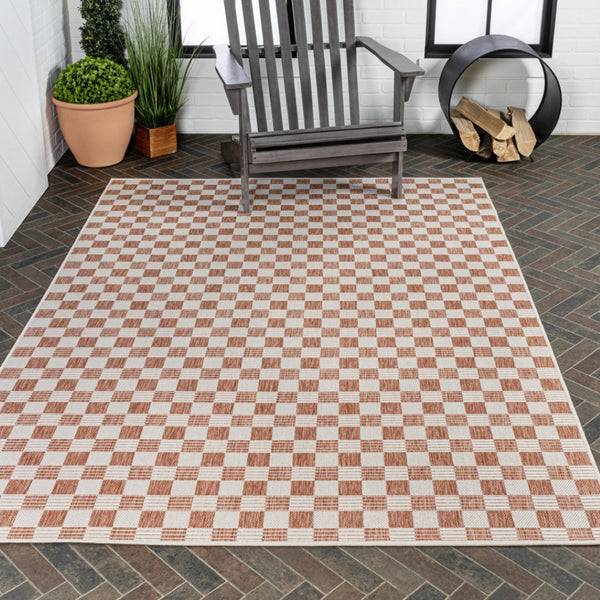 HomeRoots 8' X 10' Salmon and Cream Geometric Area Rug - Stylish Indoor/Outdoor Design for Modern Spaces 703627