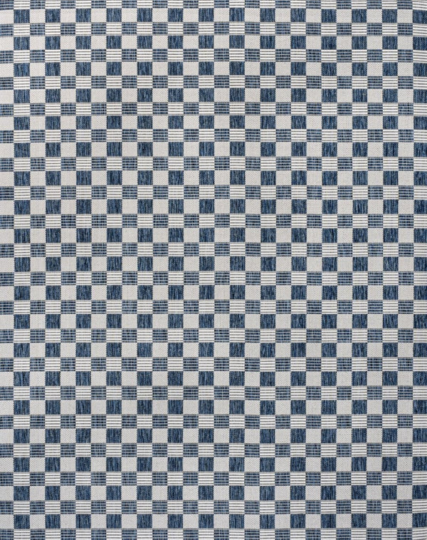 HomeRoots 8' X 10' Navy Blue & Cream Geometric Rug – Durable Indoor/Outdoor Accent for Modern Spaces! 703631