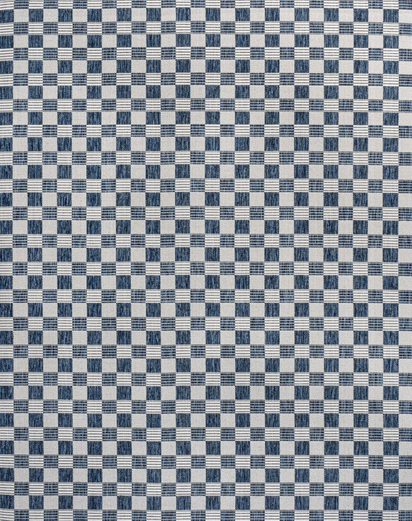 HomeRoots 8' X 10' Navy Blue & Cream Geometric Rug – Durable Indoor/Outdoor Accent for Modern Spaces! 703631