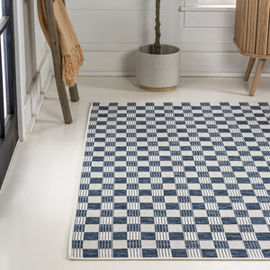 HomeRoots 8' X 10' Navy Blue & Cream Geometric Rug – Durable Indoor/Outdoor Accent for Modern Spaces! 703631