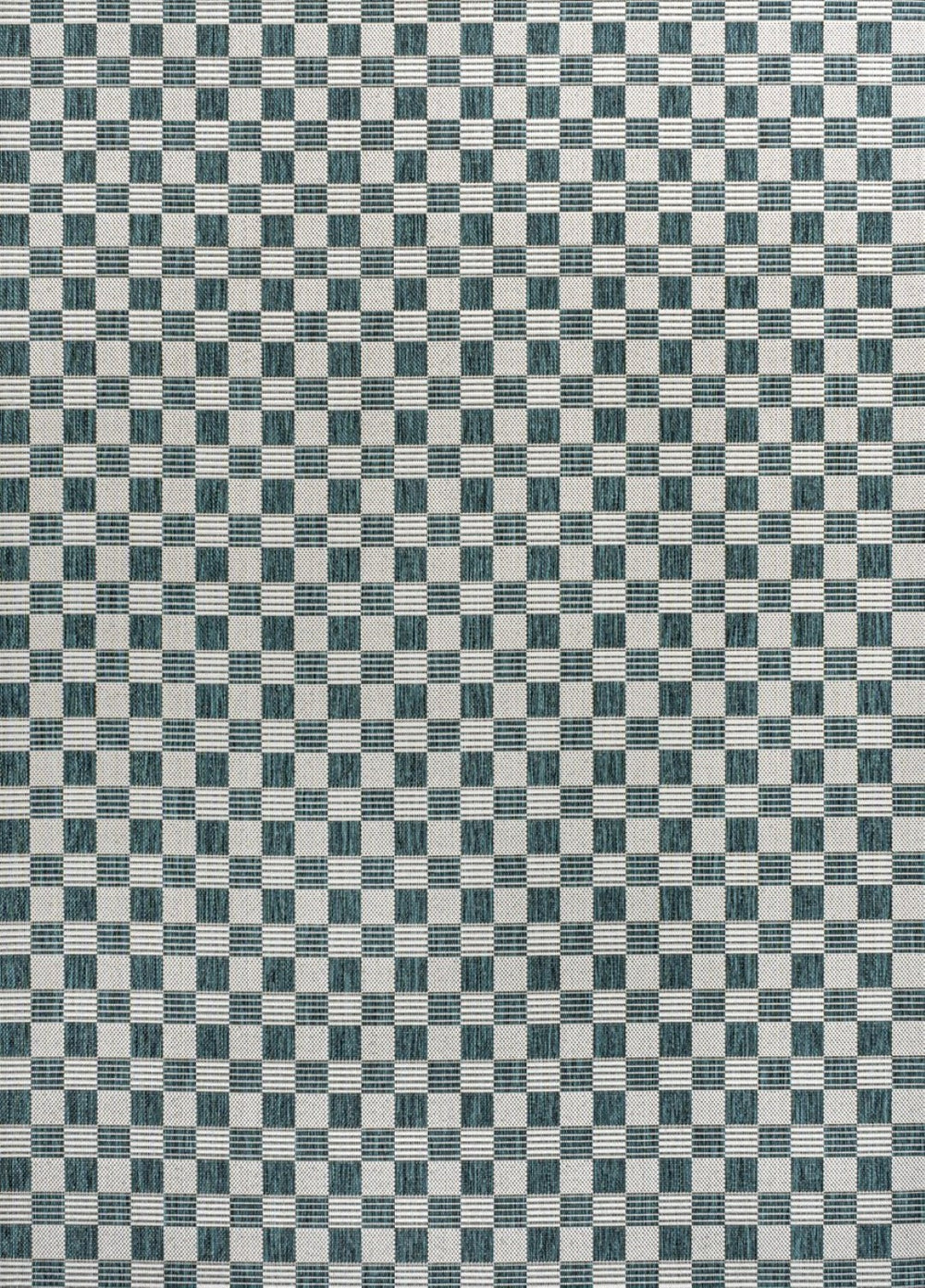 HomeRoots 5' Turquoise and Cream Geometric Area Rug - Stylish, Durable Indoor/Outdoor Mat for Any Space! 703634