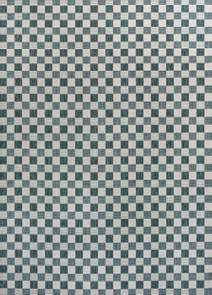 HomeRoots 5' Turquoise and Cream Geometric Area Rug - Stylish, Durable Indoor/Outdoor Mat for Any Space! 703634