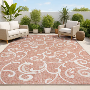 HomeRoots 5' Salmon and Cream Floral Area Rug – Durable Indoor/Outdoor Design for Patios, Kitchens & More! 703638