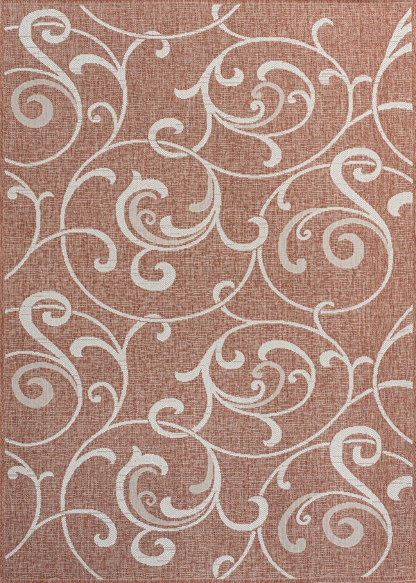HomeRoots 5' Salmon and Cream Floral Area Rug – Durable Indoor/Outdoor Design for Patios, Kitchens & More! 703638