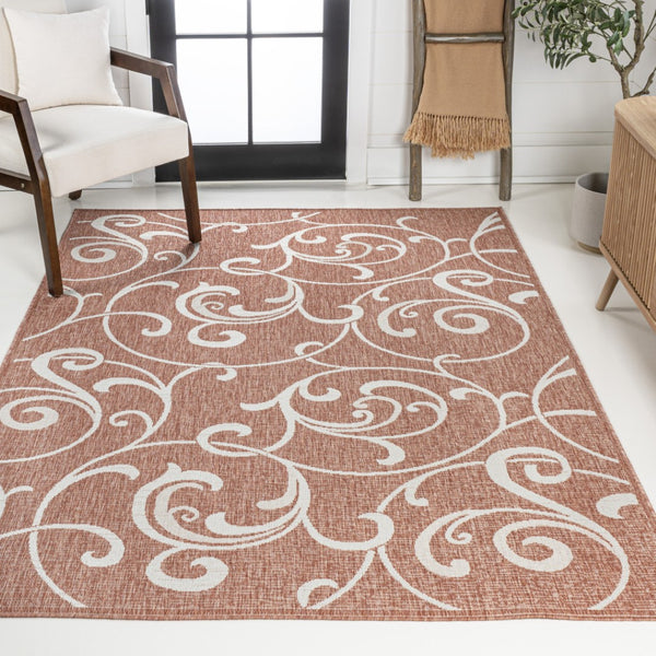 HomeRoots 5' Salmon and Cream Floral Area Rug – Durable Indoor/Outdoor Design for Patios, Kitchens & More! 703638