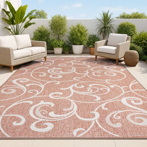 HomeRoots 8' X 10' Salmon and Cream Floral Area Rug - Durable, Stylish, Indoor/Outdoor Comfort for Any Space 703639