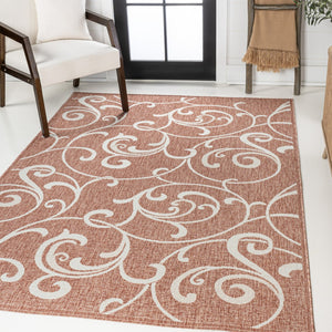 HomeRoots 8' X 10' Salmon and Cream Floral Area Rug - Durable, Stylish, Indoor/Outdoor Comfort for Any Space 703639