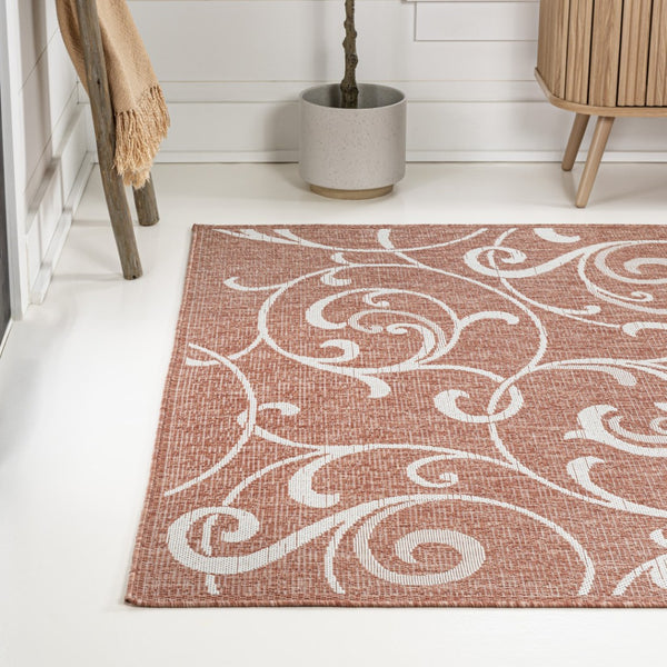 HomeRoots 8' X 10' Salmon and Cream Floral Area Rug - Durable, Stylish, Indoor/Outdoor Comfort for Any Space 703639