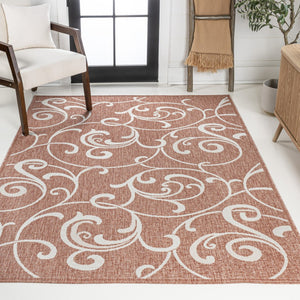 HomeRoots 8' X 10' Salmon and Cream Floral Area Rug - Durable, Stylish, Indoor/Outdoor Comfort for Any Space 703639
