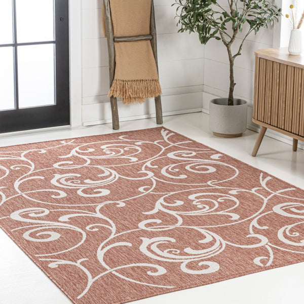 HomeRoots 8' X 10' Salmon and Cream Floral Area Rug - Durable, Stylish, Indoor/Outdoor Comfort for Any Space 703639