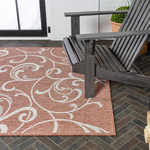 HomeRoots 8' X 10' Salmon and Cream Floral Area Rug - Durable, Stylish, Indoor/Outdoor Comfort for Any Space 703639