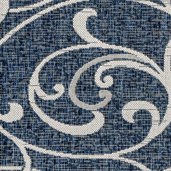 HomeRoots 5' Navy Blue & Cream Floral Indoor/Outdoor Area Rug - Durable, Stylish, Easy-Care for Any Space! 703642