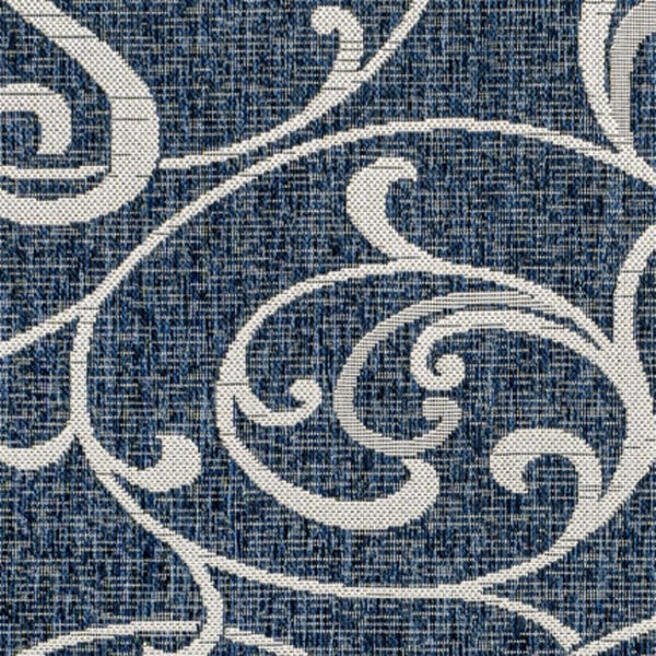 HomeRoots 5' Navy Blue & Cream Floral Indoor/Outdoor Area Rug - Durable, Stylish, Easy-Care for Any Space! 703642