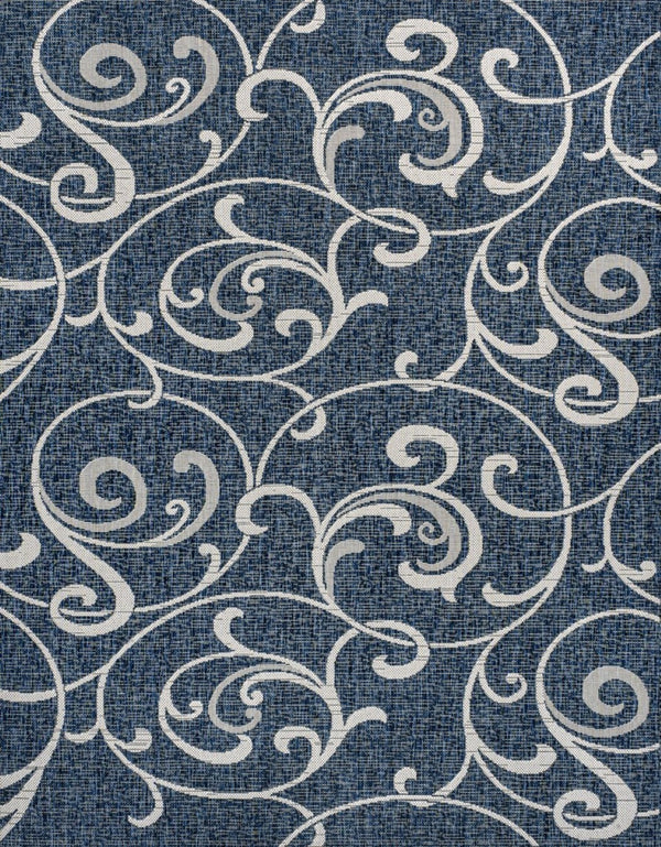 HomeRoots 5' Navy Blue & Cream Floral Indoor/Outdoor Area Rug - Durable, Stylish, Easy-Care for Any Space! 703642