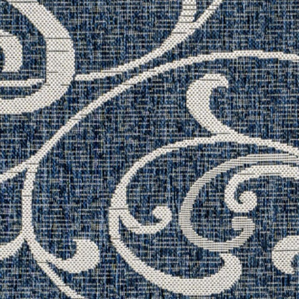 HomeRoots 8' Navy Blue and Cream Floral Area Rug – Durable Indoor/Outdoor Carpet for Timeless Elegance & Style 703643