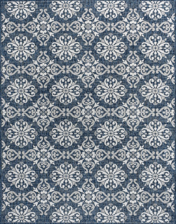 HomeRoots 5' X 8' Navy Blue and Cream Floral Area Rug - Durable Indoor Outdoor Carpet for Elegant Spaces 703646