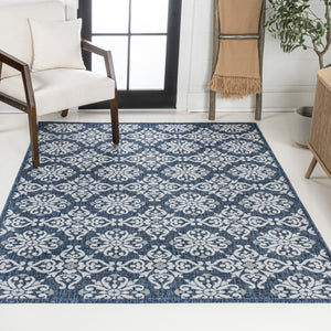 HomeRoots 5' X 8' Navy Blue and Cream Floral Area Rug - Durable Indoor Outdoor Carpet for Elegant Spaces 703646
