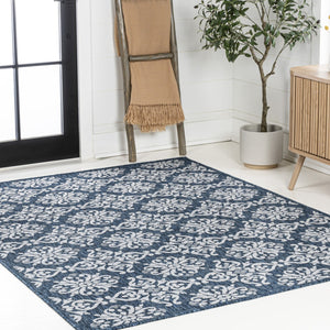 HomeRoots 5' X 8' Navy Blue and Cream Floral Area Rug - Durable Indoor Outdoor Carpet for Elegant Spaces 703646
