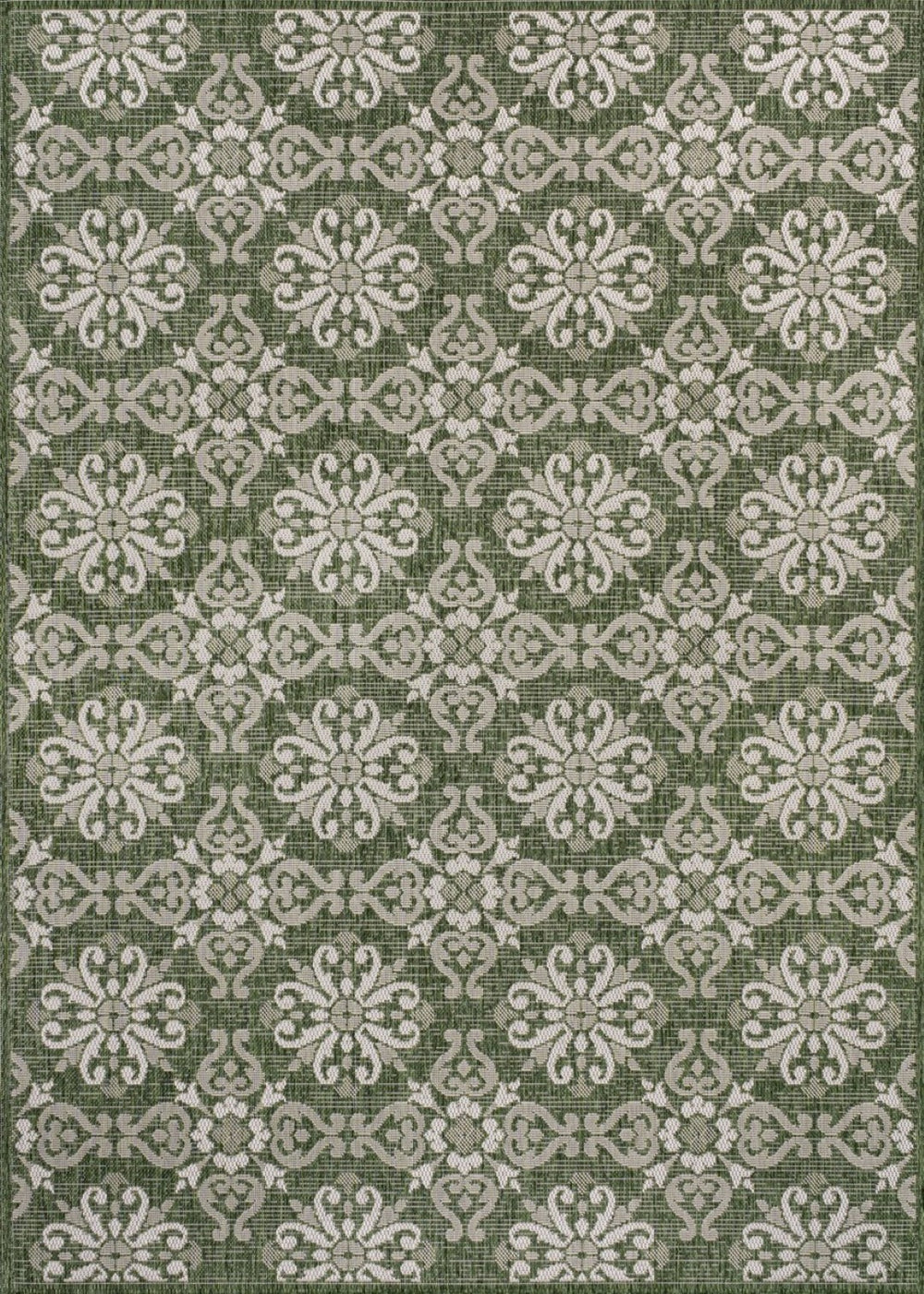 HomeRoots 5' Green and Cream Floral Area Rug – Versatile Indoor/Outdoor Charm for Living Spaces and Patios 703650