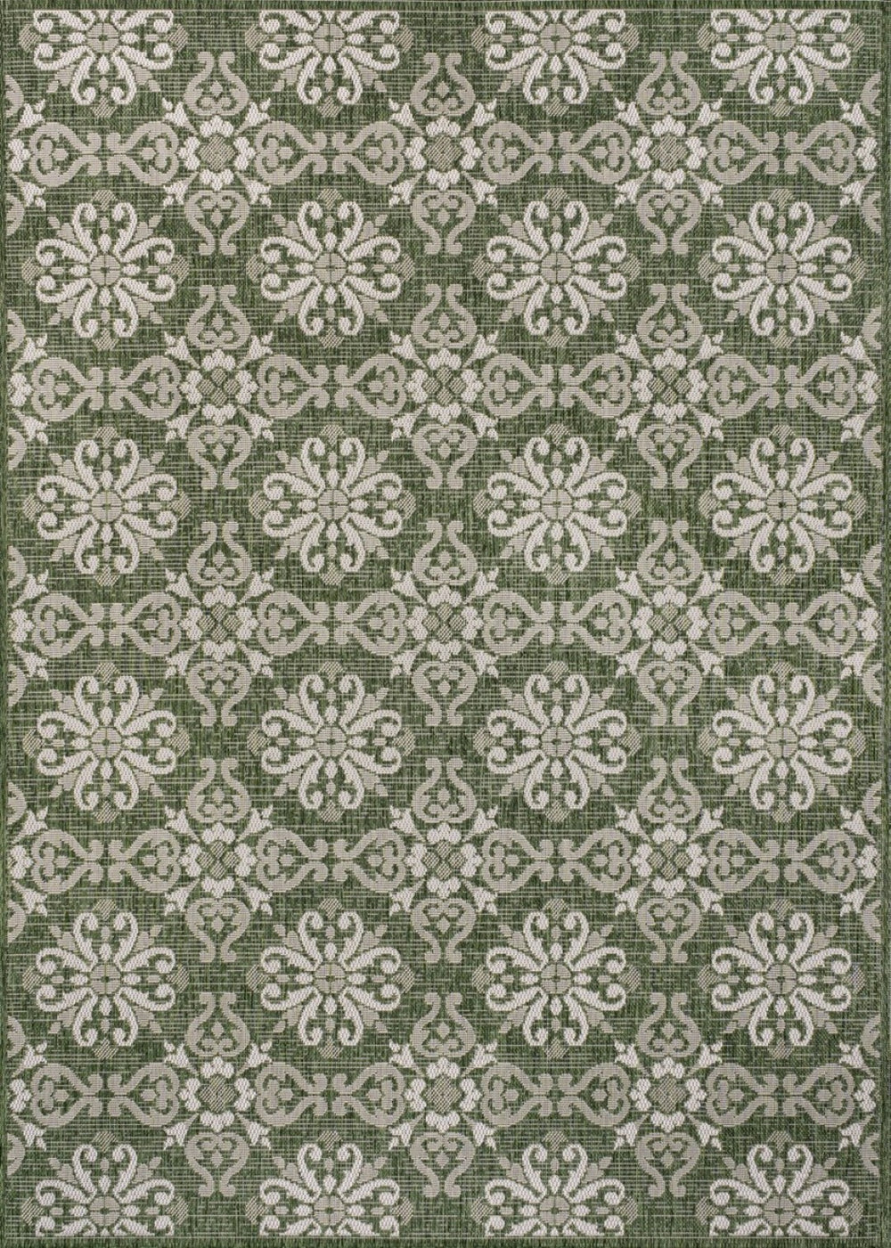 HomeRoots 8' X 10' Green and Cream Floral Area Rug - Durable, Stylish Indoor/Outdoor Comfort for Any Space 703651