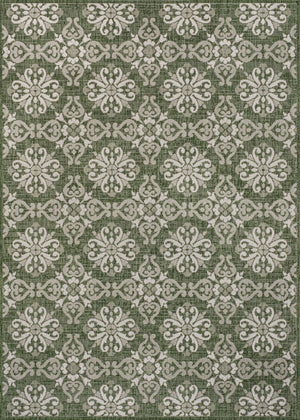 HomeRoots 8' X 10' Green and Cream Floral Area Rug - Durable, Stylish Indoor/Outdoor Comfort for Any Space 703651