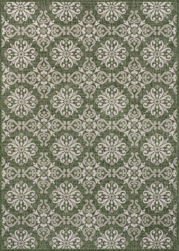 HomeRoots 8' X 10' Green and Cream Floral Area Rug - Durable, Stylish Indoor/Outdoor Comfort for Any Space 703651